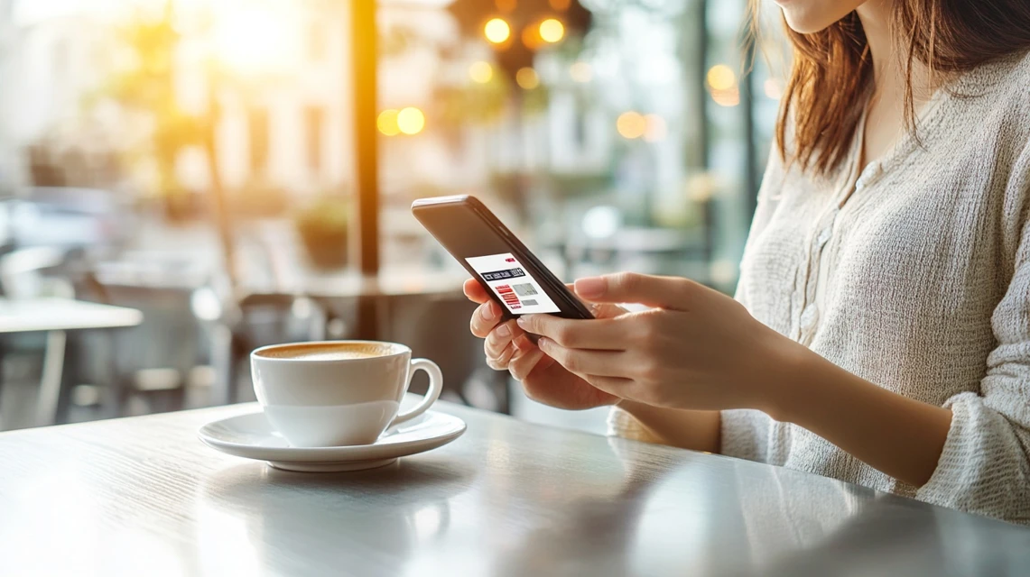 スマホでドコモから配布されるしゃぶ葉のクーポンを確認しているイメージ