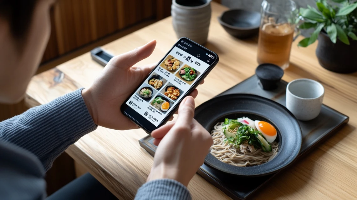 スマホで配布時期を確認する様子。