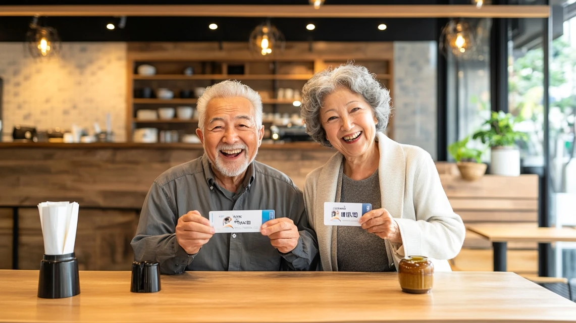 JAF会員証と一緒にしゃぶ葉のクーポンを提示している場面