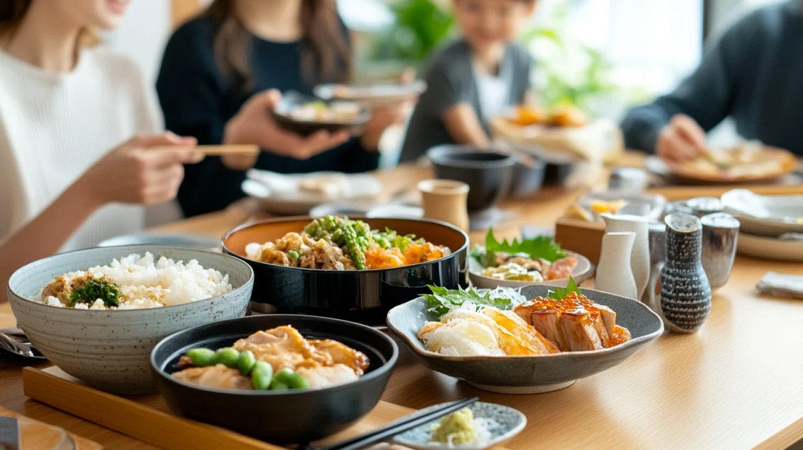 家族がシニア割引を活用してゆず庵で食事を楽しんでいる様子。
