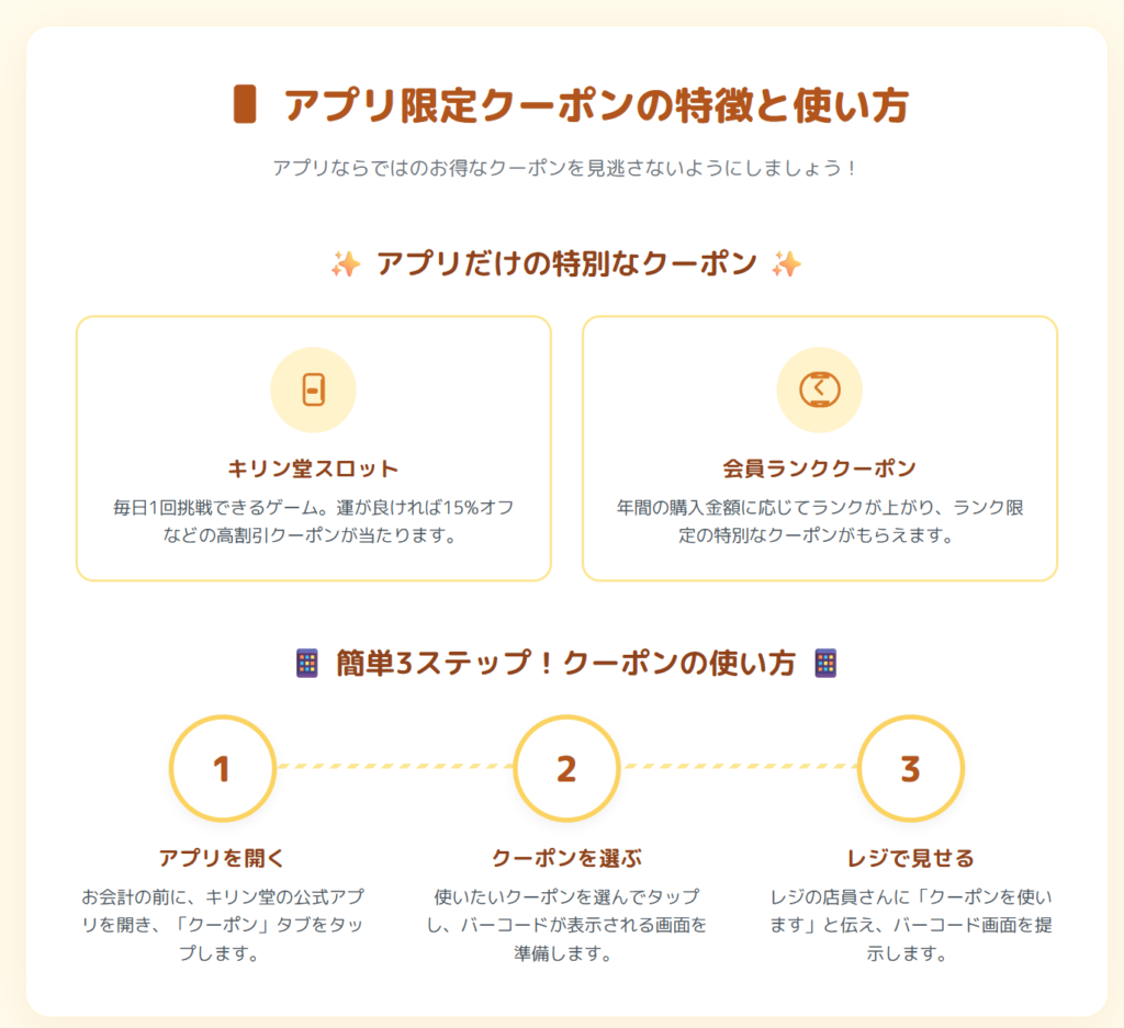 アプリ限定クーポンの特徴と使い方の説明図解