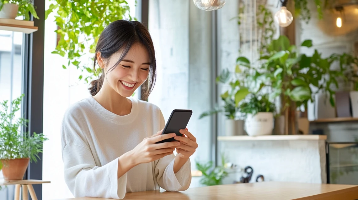 ララアーシャのクーポンコードを探す女性のスマホ操作シーン
