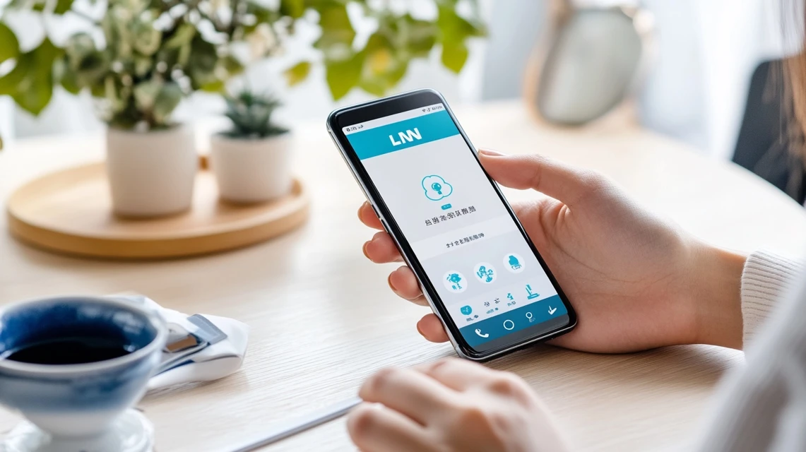 LINE画面を操作して再取得する女性
