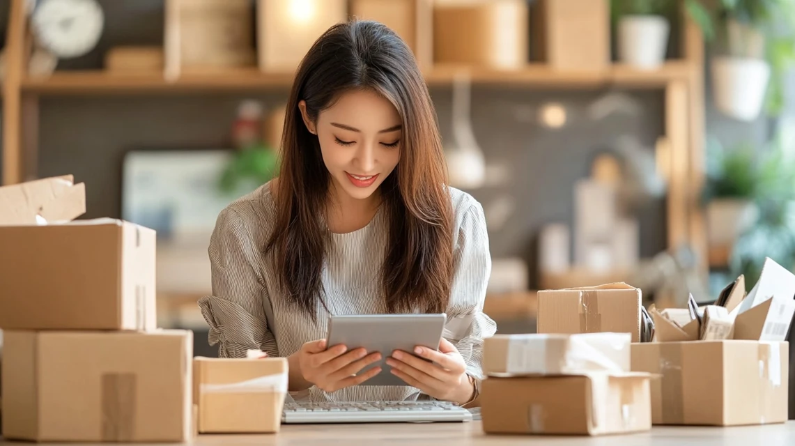 YOLOの送料とクーポン無料条件を調べる日本人女性