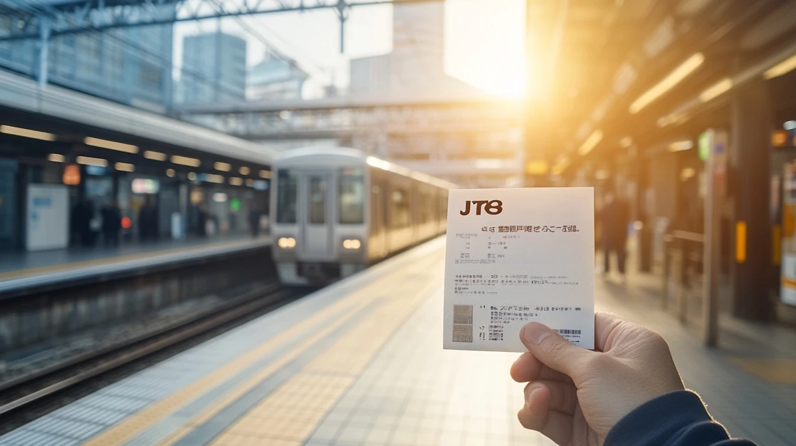 JTBクーポンを閲覧する日本人男性の手元