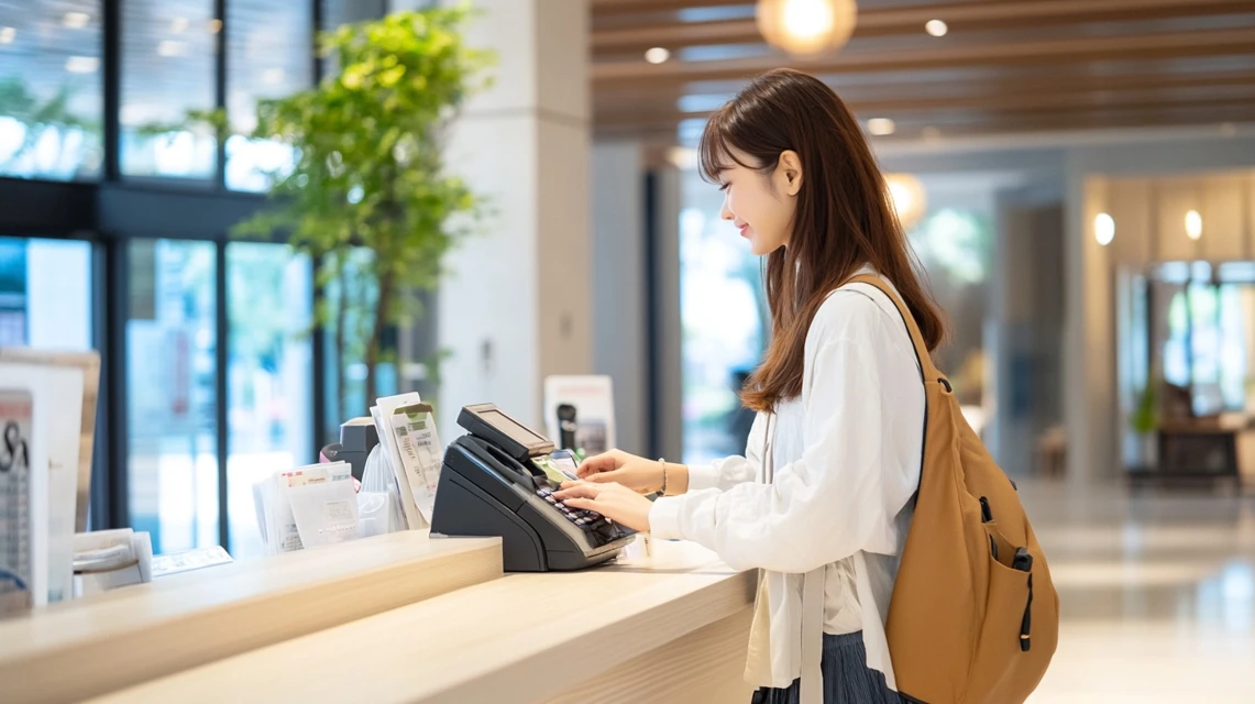 楽スパガーデン名古屋で電子決済を使う日本人女性