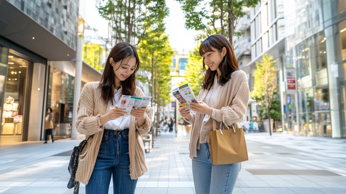 SNSでララアーシャのクーポン情報を探す女性たちの姿
