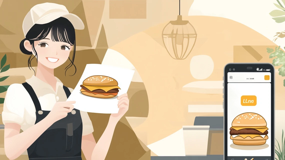 LINEでモスバーガークーポン通知を受け取る日本人女性