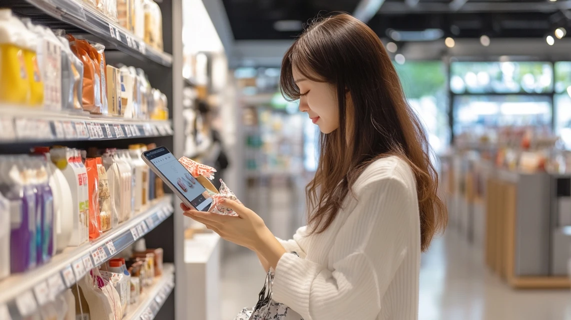 楽天24でレノアのクーポン配布中を確認する日本人女性