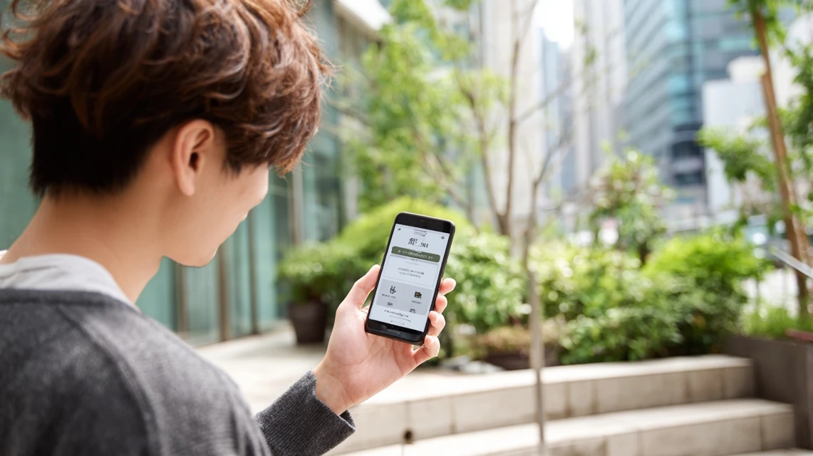 kodoクーポンの期限表示をスマホで探す日本人男性
