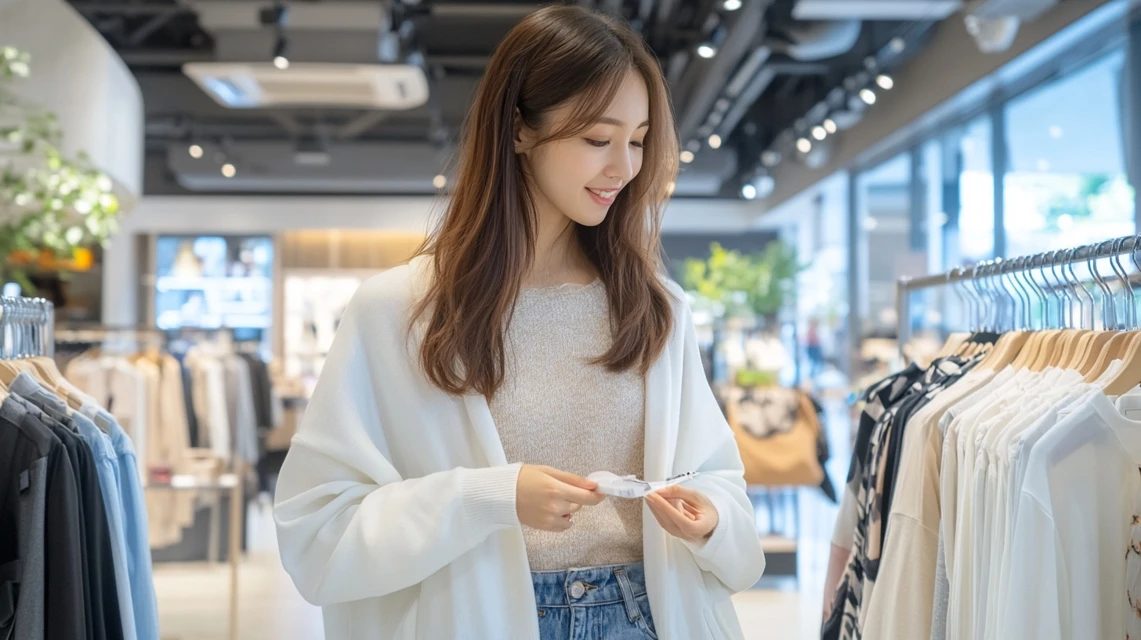 ジェミレミのクーポンで人気アイテムを購入する日本人女性
