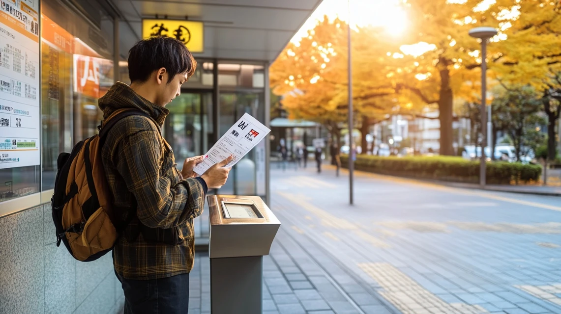 大滝の湯でJAF優待クーポンを提示する日本人男性の観光シーン