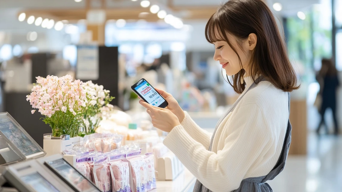 スマホでビアードパパのクーポンを見せる
