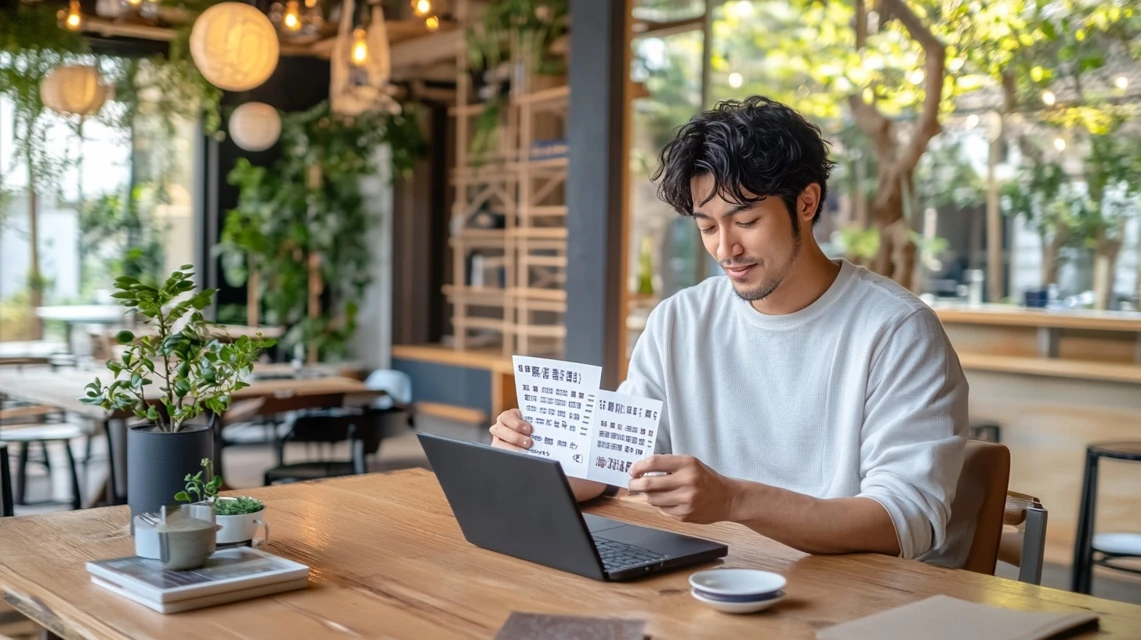 グルサイクーポンの評判をネットで調べる日本人男性
