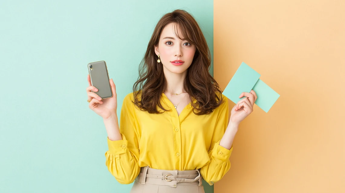 スマホで異なるクーポンの期限を比較する女性