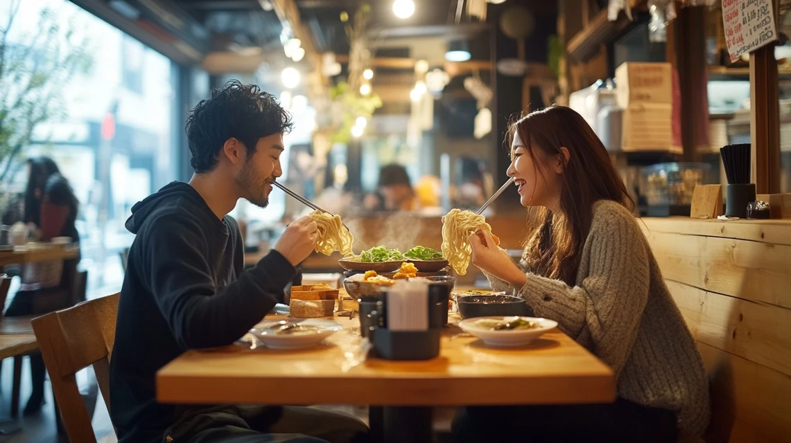 丸源ラーメンのクーポン25%OFFを活用して満足する日本人カップル