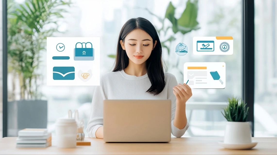 女性が複数の割引情報を比較して閲覧