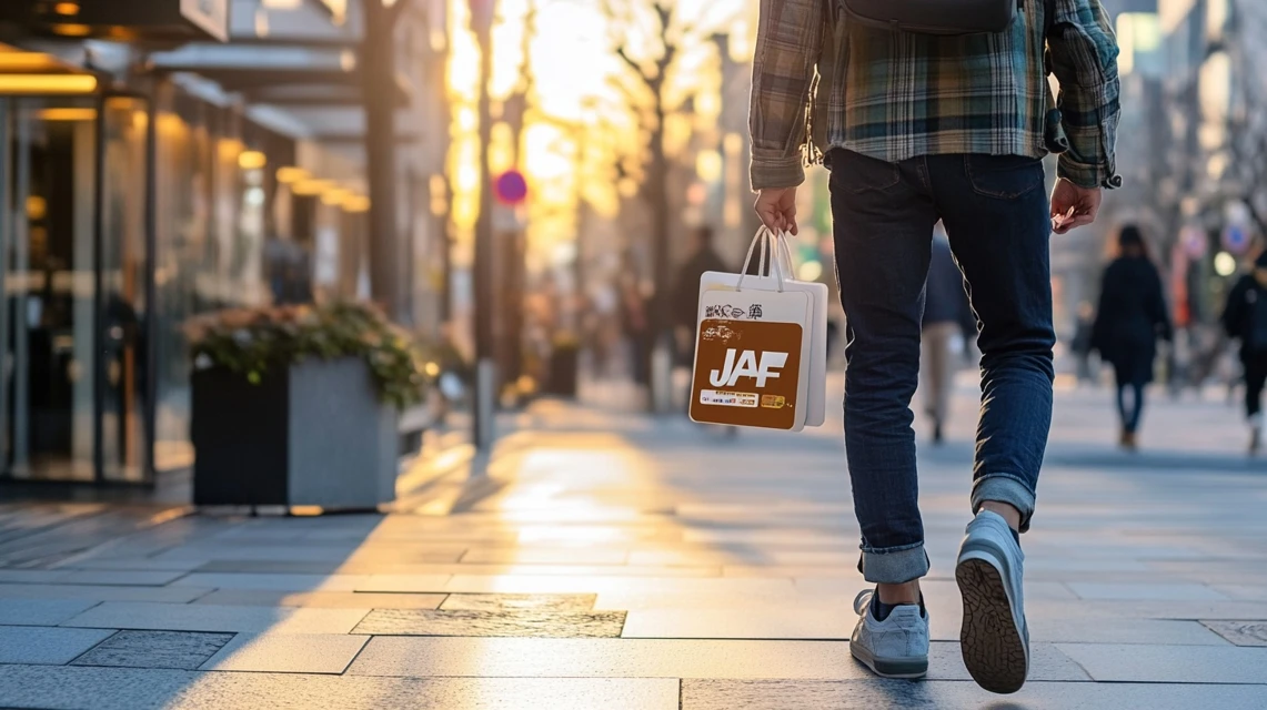 琵琶湖バレイのロープウェイ窓口でJAFカードを見せる日本人男性