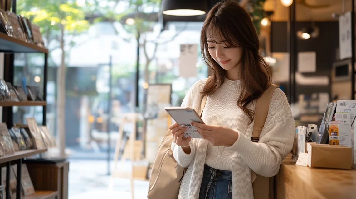 ジェミレミの会員ポイントを確認して貯める日本人女性の様子

