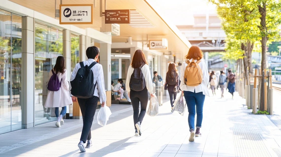 最寄駅から楽スパガーデン名古屋へ向かう日本人カップル