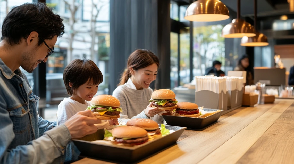 ドコモdポイントを貯めながらモスバーガーを楽しむ日本人家族