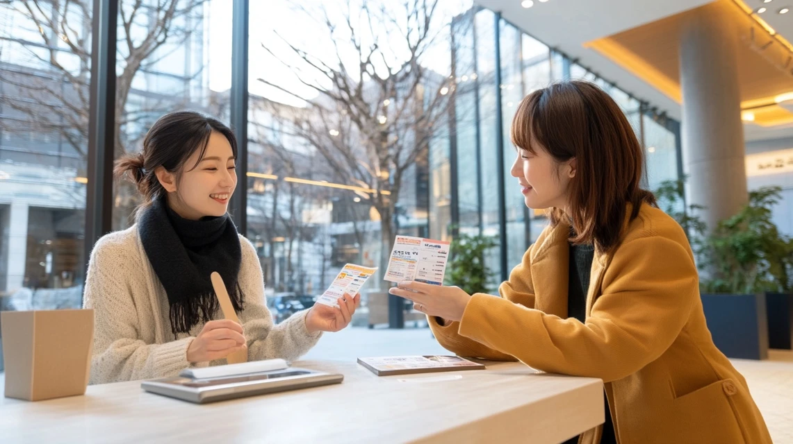 スマホ画面でJTB500円クーポンを確認する日本人女性