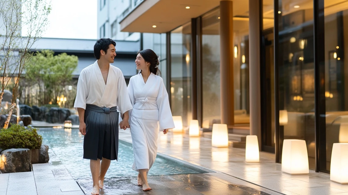 大滝の湯のクーポンを活用し草津観光を楽しむ日本人カップル