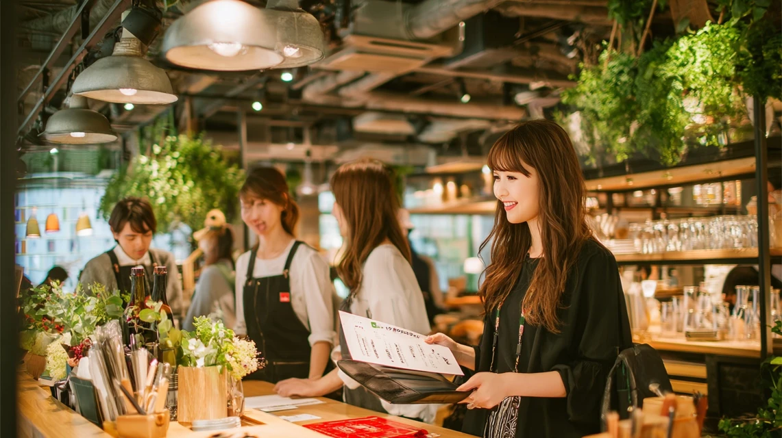 当日予約でピソラクーポンを提示する日本人女性