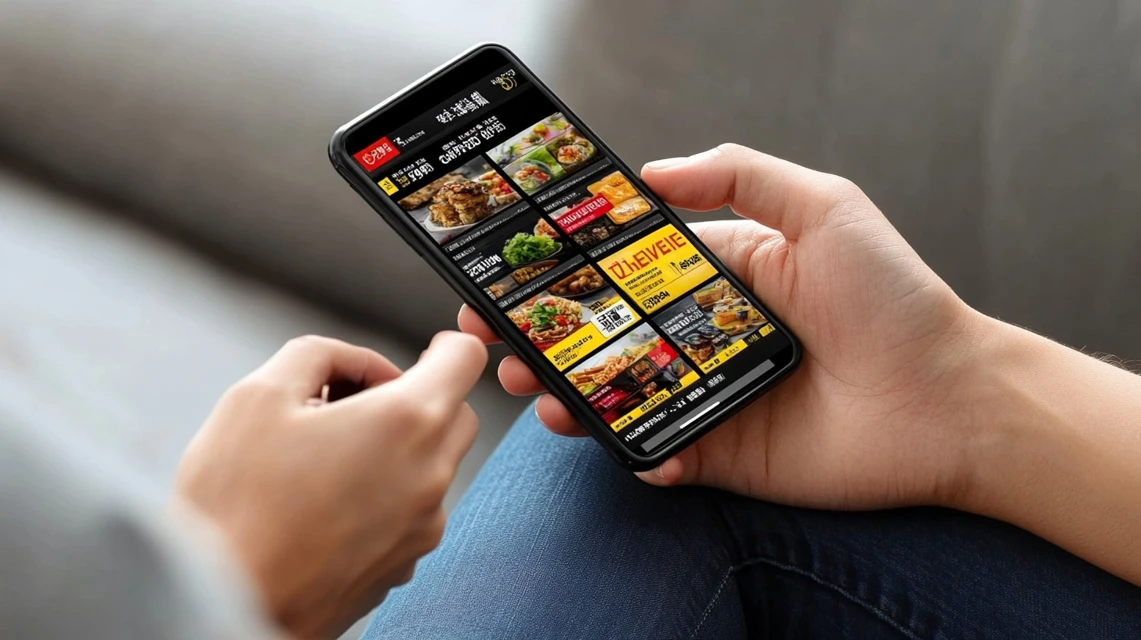 マクドナルドデリバリーの無料クーポン通知を受け取る日本人

