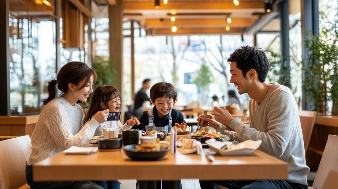 JAF会員優待で安楽亭20%OFFを利用する日本人家族