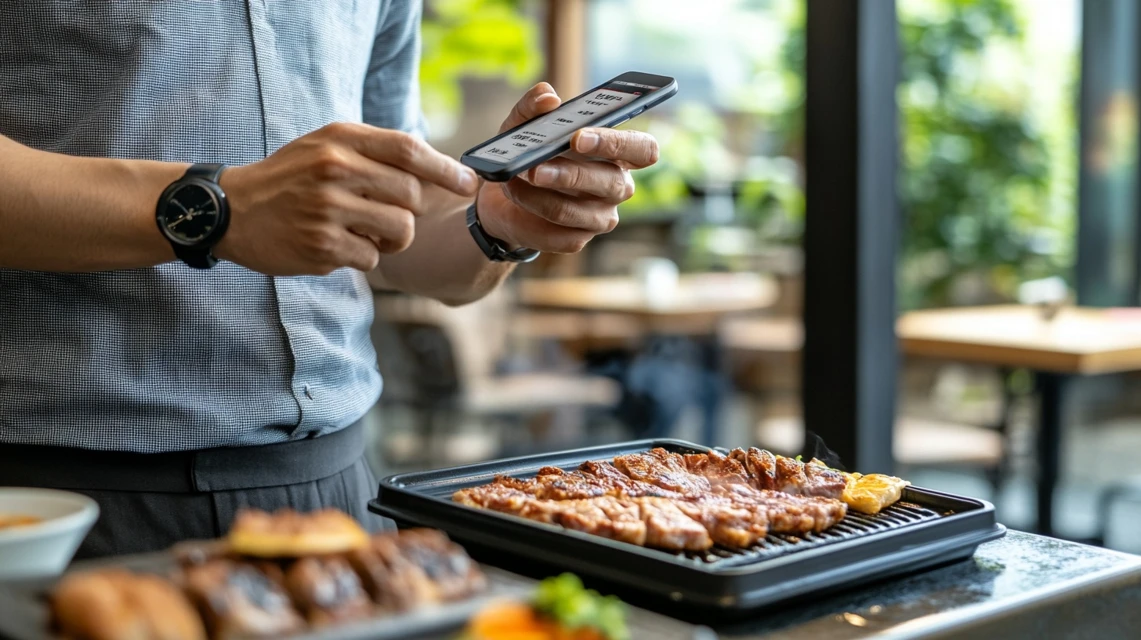 ドコモ限定の牛角クーポンをスマホで探す日本人男性