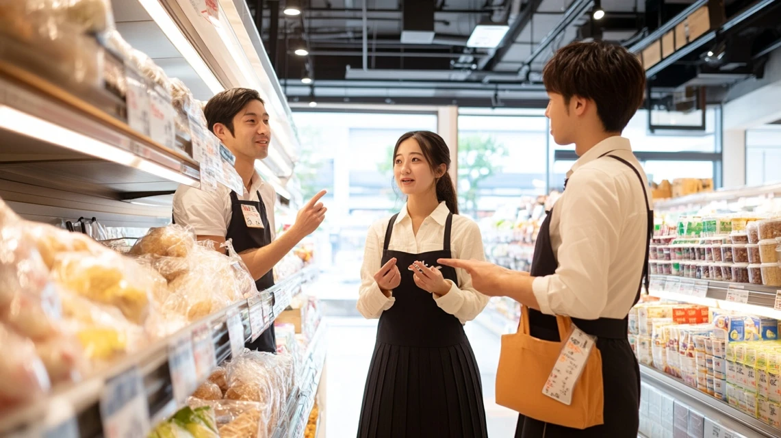 ヨークベニマルで店員に質問する場面
