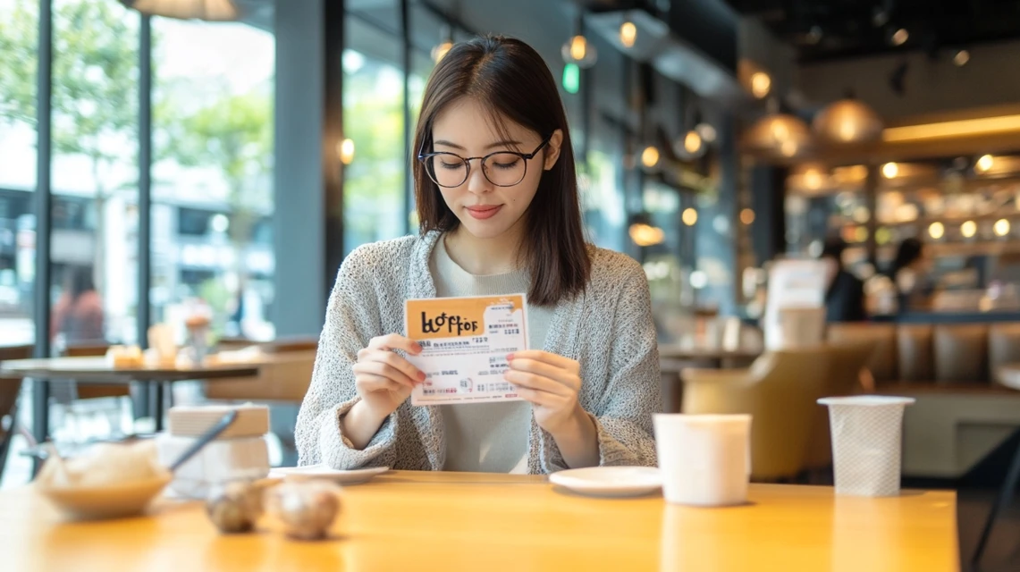 ホットペッパーのクーポンをスマホで確認する日本人女性