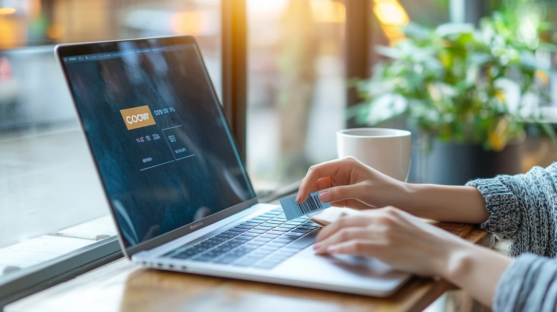 女性がノートPCにクーポンを入力