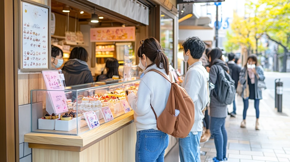 ビアードパパの列に並ぶ日本人客
