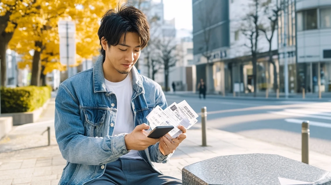 紙クーポンをやめてスマホ画面で提示する日本人男性