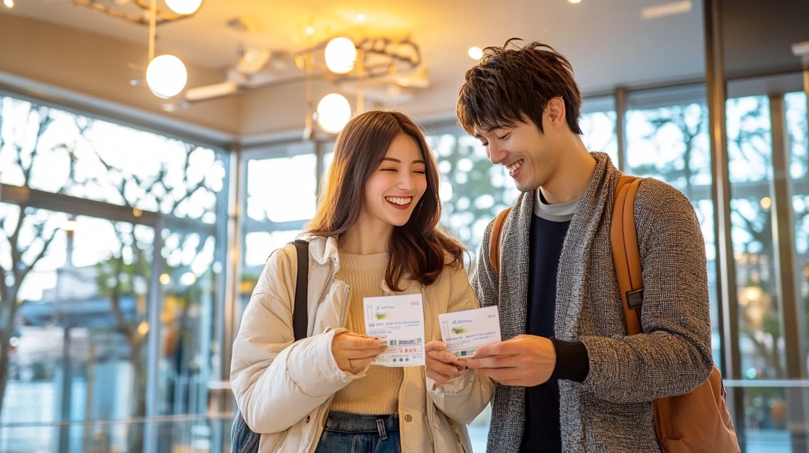 アソビューのLINEクーポンでお得に予約を楽しむ日本人カップル
