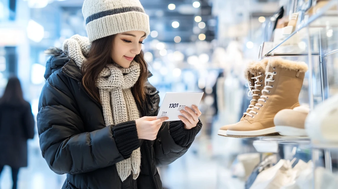 日本人客が店舗でuggクーポンコード1000円を提示する場面