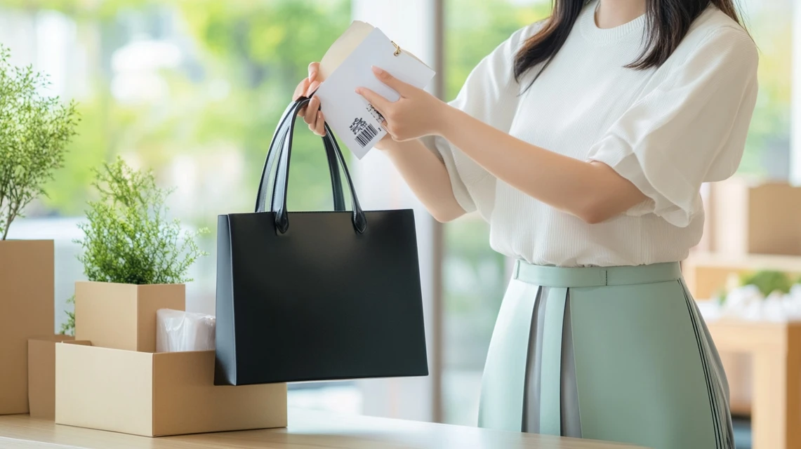 ジェミレミのクーポンでバッグをお得に購入して喜ぶ日本人女性
