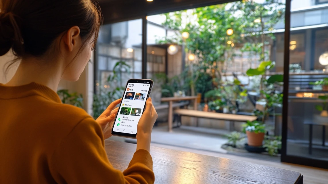 女性がスマホの通知設定を操作している場面