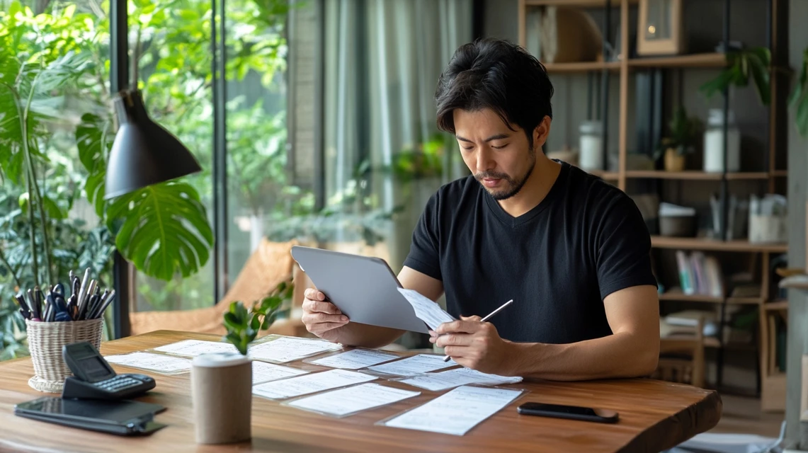 グルサイクーポンの料金や評判を調べる日本人男性
