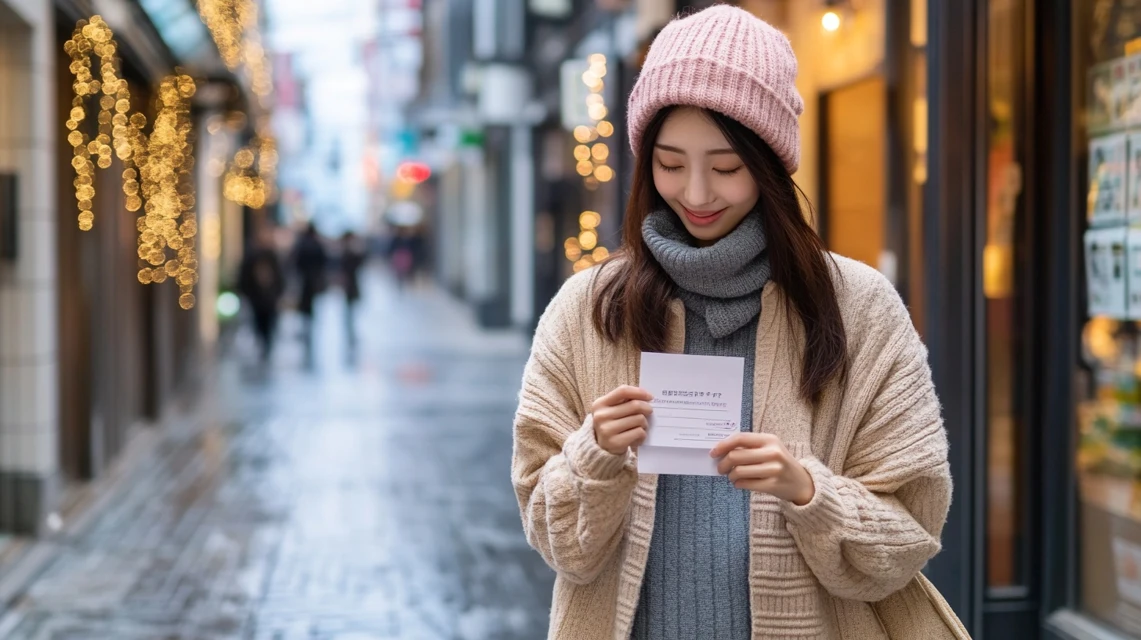 LINEでビッグボーイ誕生日クーポンを受け取る日本人女性