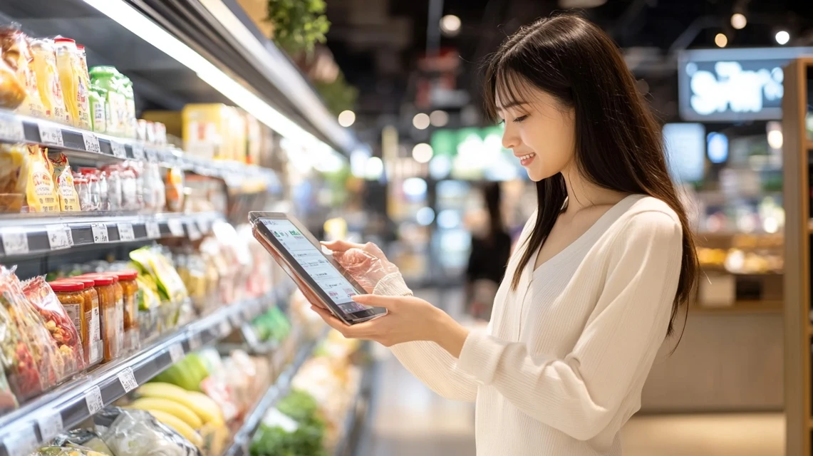 ヨークベニマルのネットスーパーを利用する日本人女性
