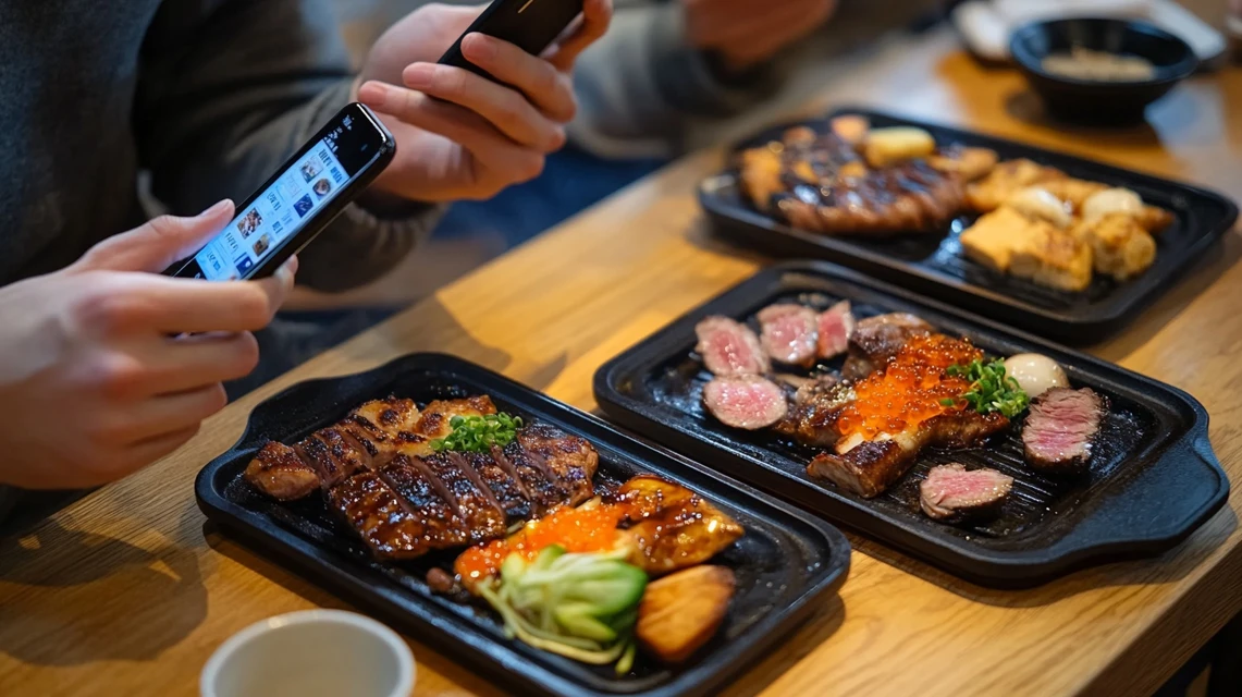 牛角のクーポンの1000円をホットペッパーで調べているスマホ