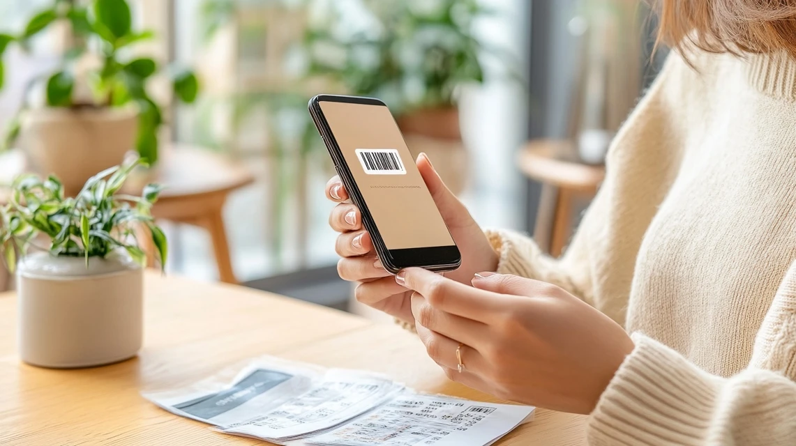 ラクテンチのクーポンコードをスマホで入力する日本人女性