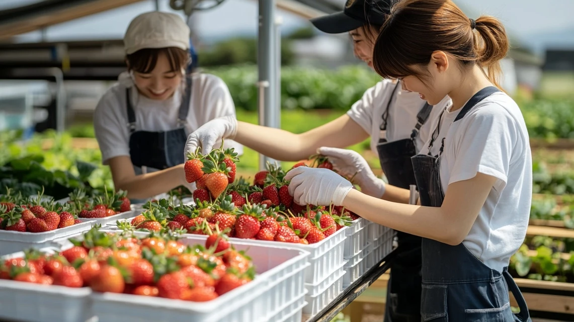 花の海いちご狩りの料金や滞在時間を確認する日本人