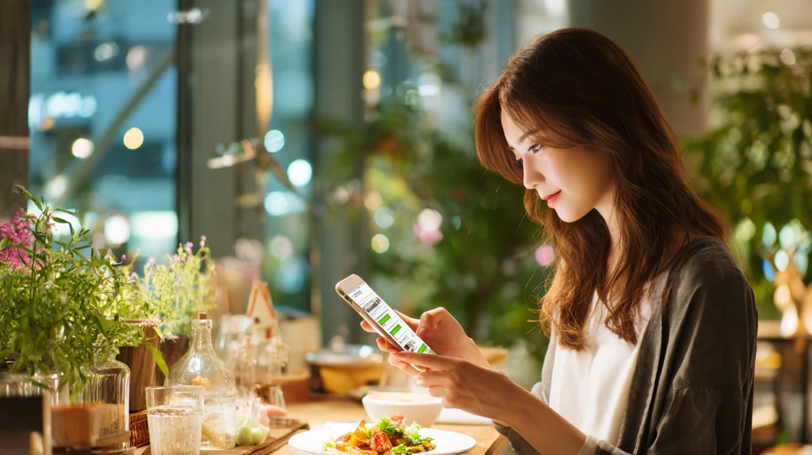 スマホでピソラクーポンコードを確認する日本人女性