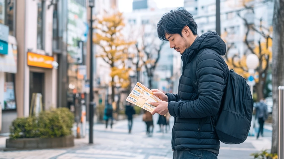 水曜限定クーポンをLINEで確認する日本人男性の様子
