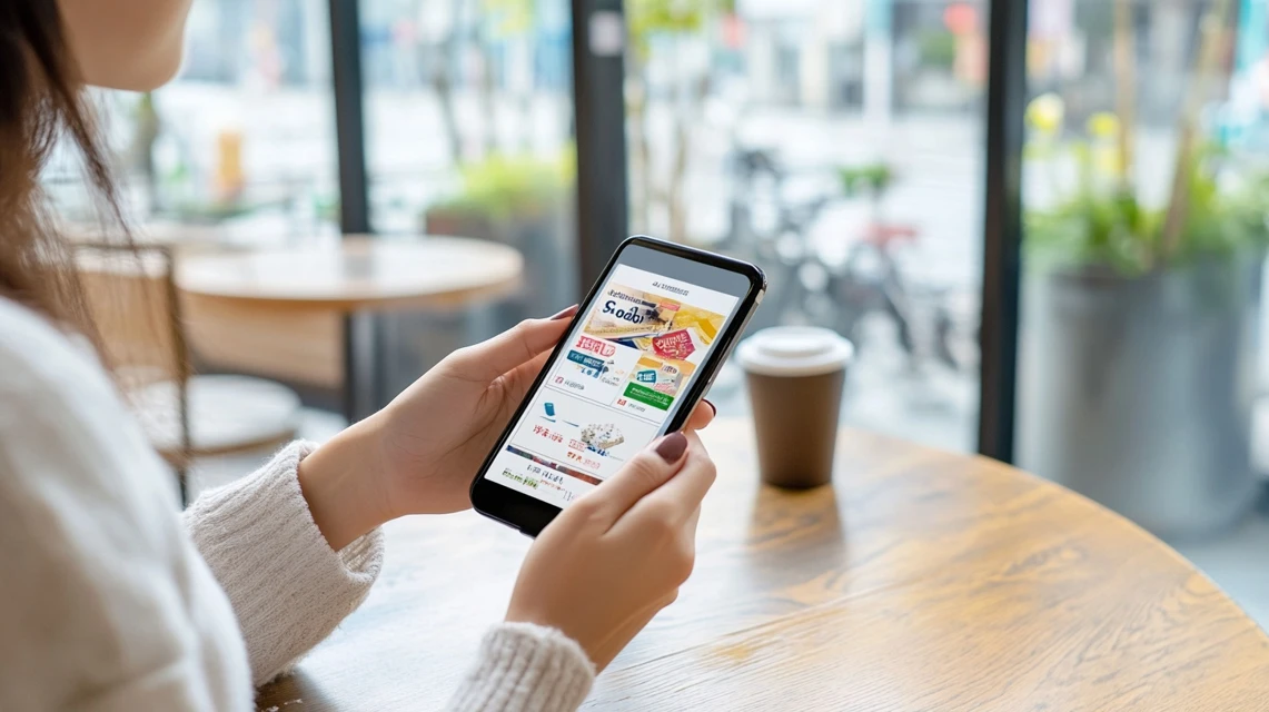 ムビチケの最新クーポンコード情報をスマホで見る日本人女性
