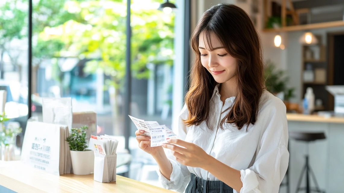 日本人家族がランチクーポンを使って多彩なメニューを味わう場面

